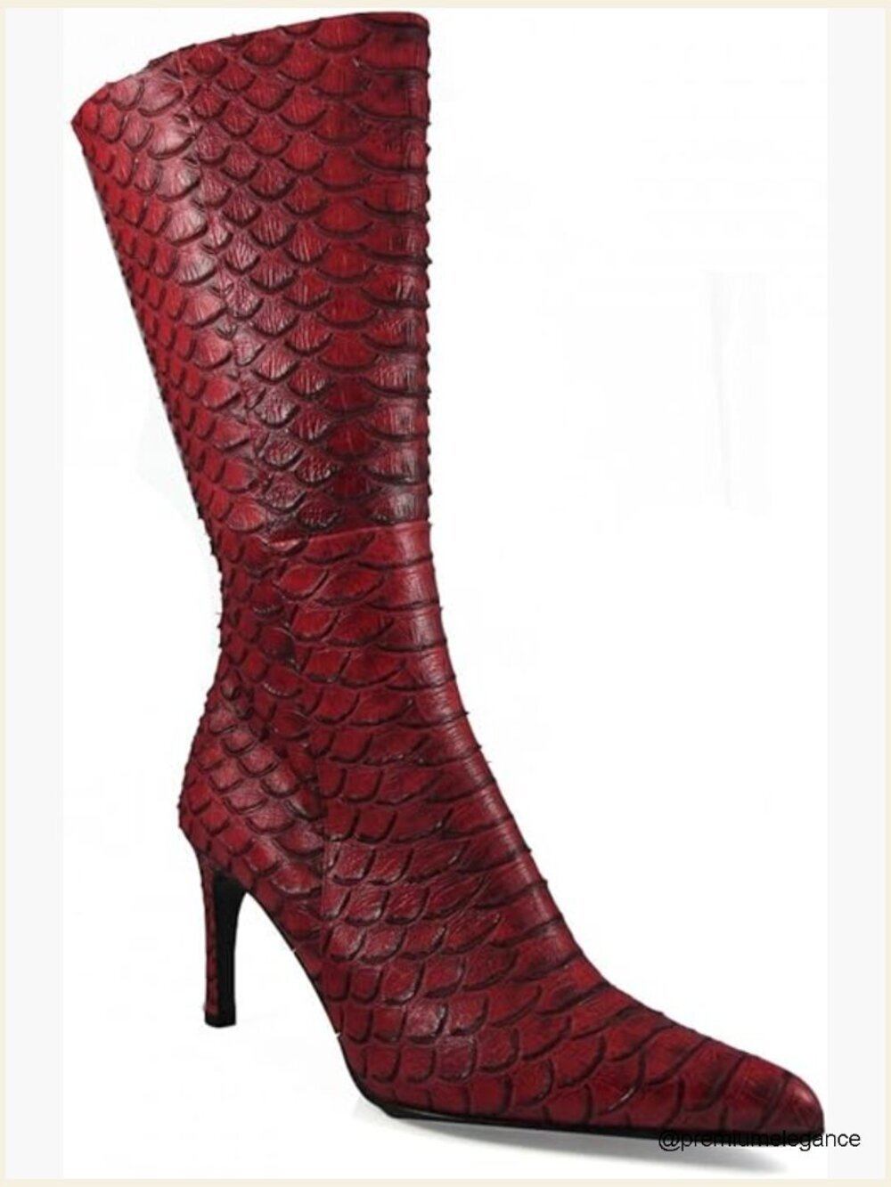 Knee-High Pointy Toe Boots with Python Print Leather Low Heels